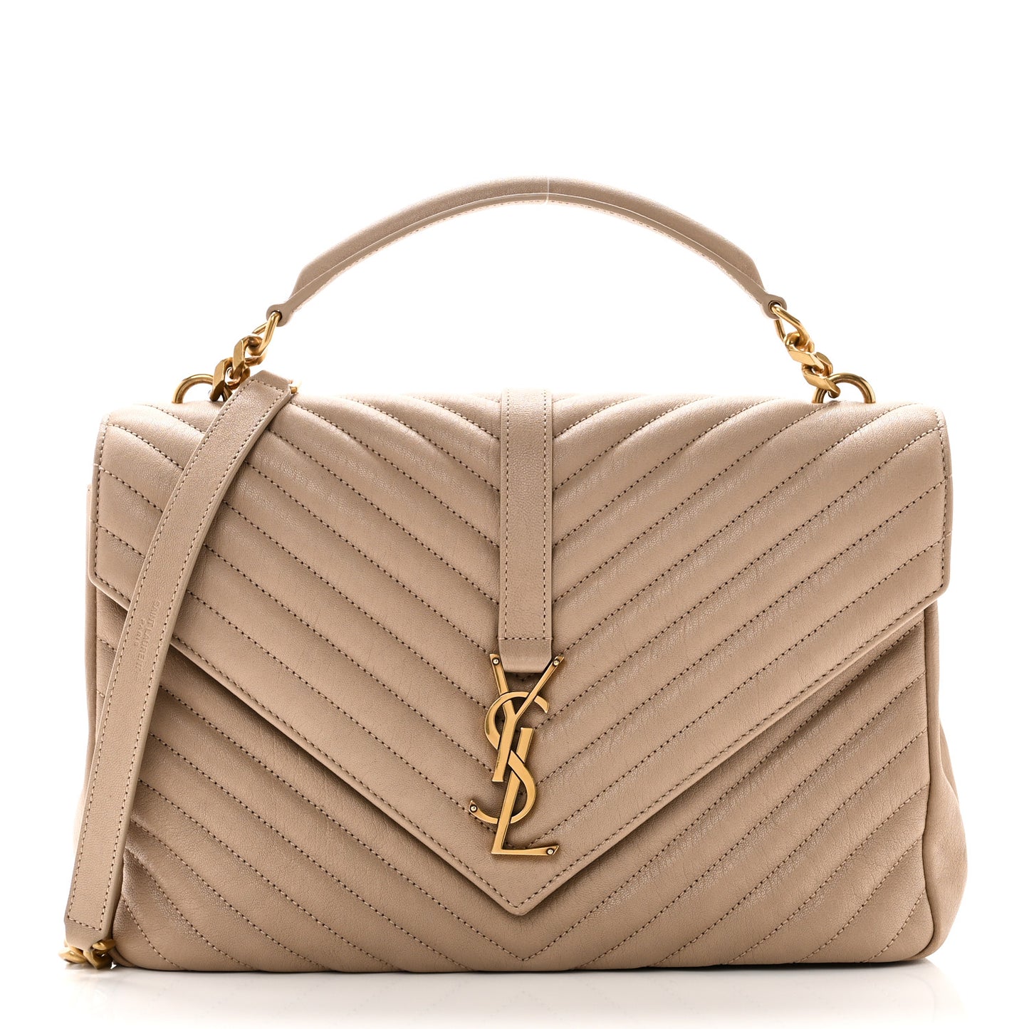 Sheepskin Matelasse Chevron Monogram Large College Satchel Dark Beige