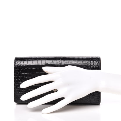 Saint Laurent Calfskin Crocodile Embossed Classic Monogram Cassandre Wallet Black 2 of 12