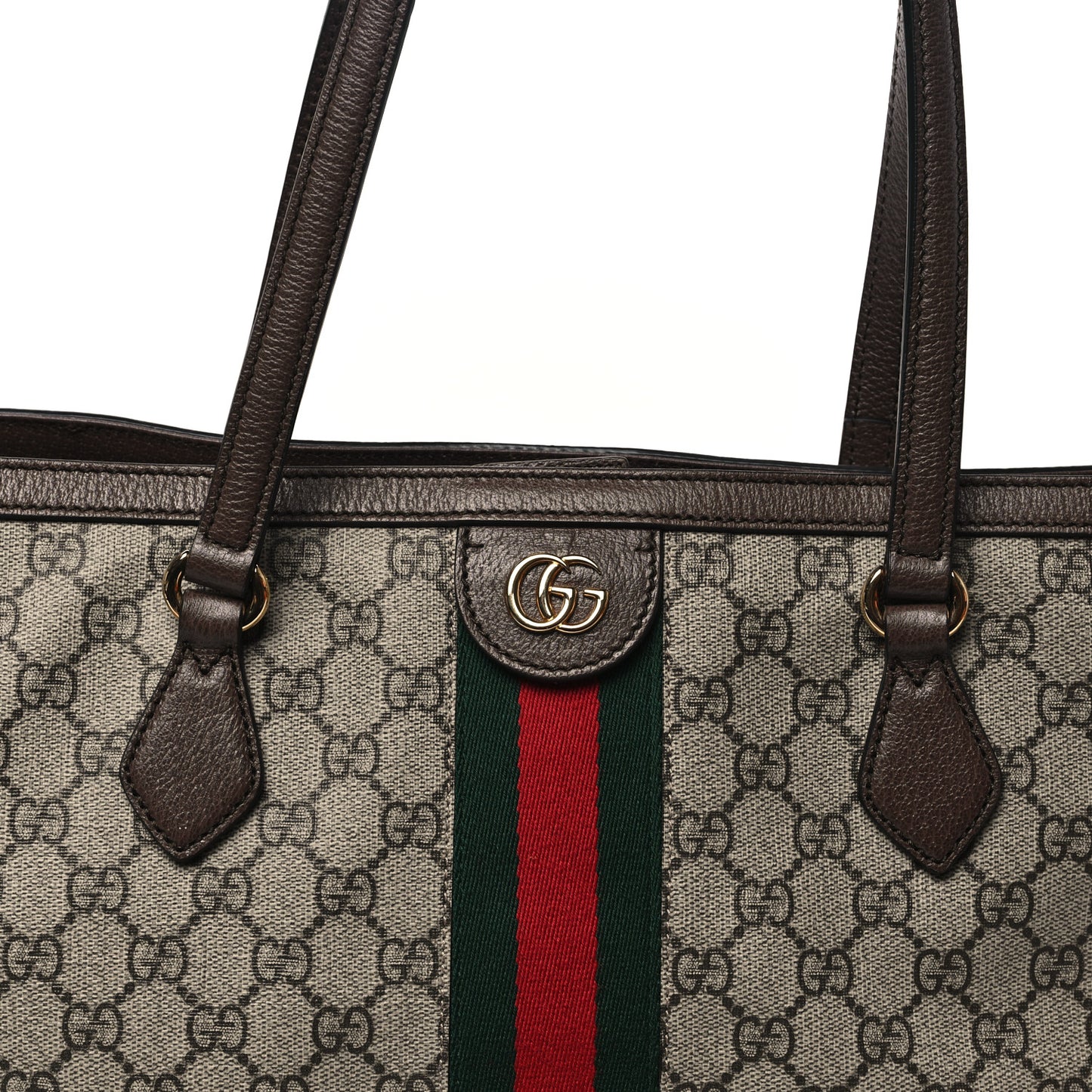 GG Supreme Monogram Textured Calfskin Web Medium Ophidia Shopping Tote Beige Ebony New Acero