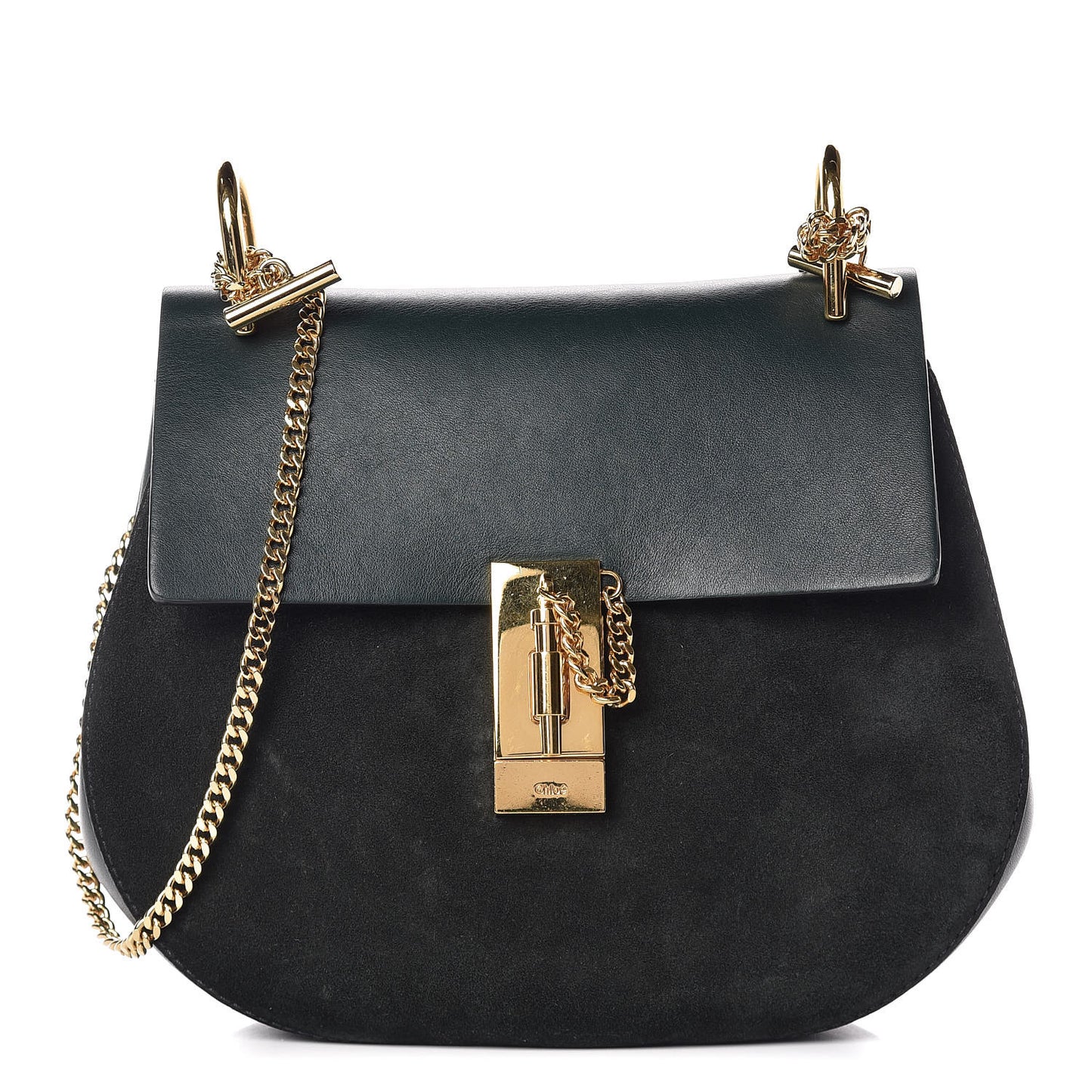Suede Smooth Calfskin Drew Shoulder Bag Intense Green