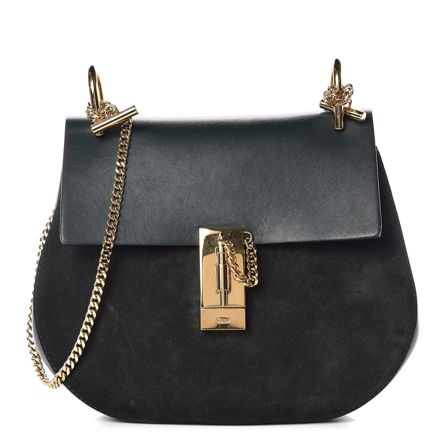 Chloe Suede Smooth Calfskin Drew Shoulder Bag Intense Green 1 of 9
