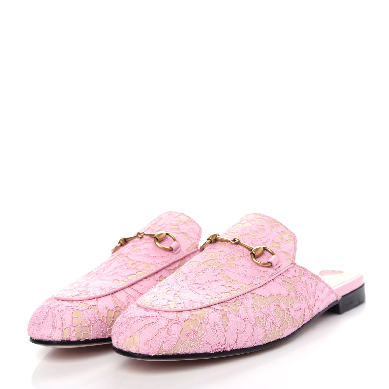 Gucci Lace Malaga Kid Womens Princetown Slippers 39 Sugar Pink Skin Rose 3 of 11
