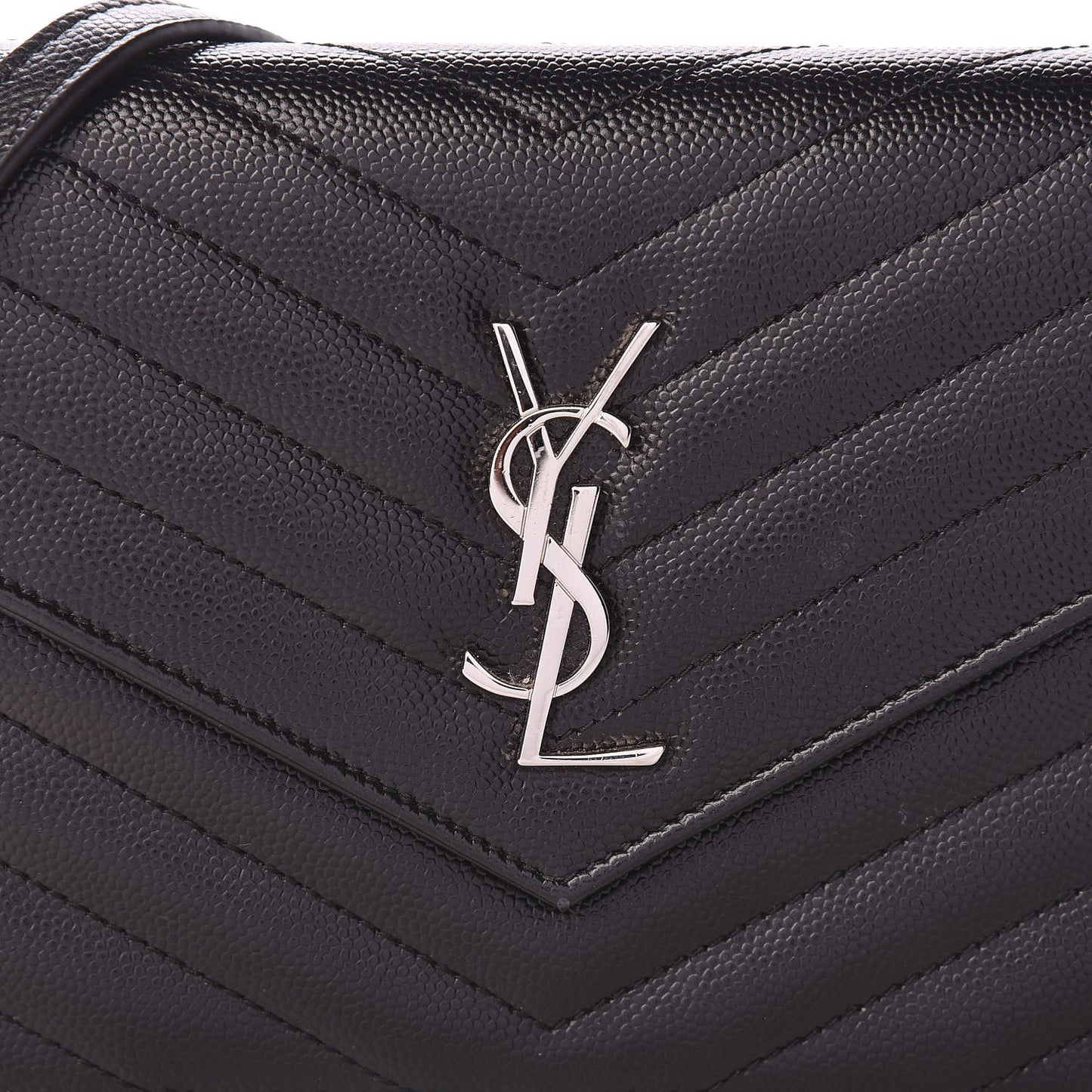 Grain De Poudre Matelasse Chevron Monogram Envelope Chain Wallet Black