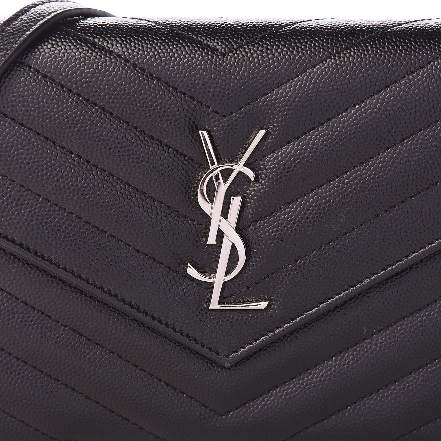 Saint Laurent Grain De Poudre Matelasse Chevron Monogram Envelope Chain Wallet Black 8 of 13