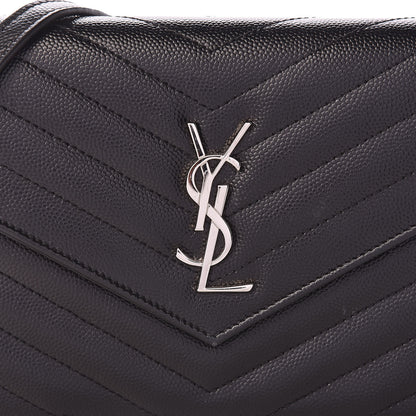 Saint Laurent Grain De Poudre Matelasse Chevron Monogram Envelope Chain Wallet Black 8 of 13