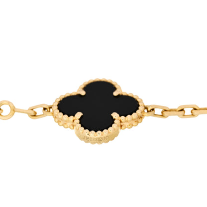 Van Cleef & Arpels 18K Yellow Gold Black Onyx 5 Motifs Vintage Alhambra Bracelet 3 of 4