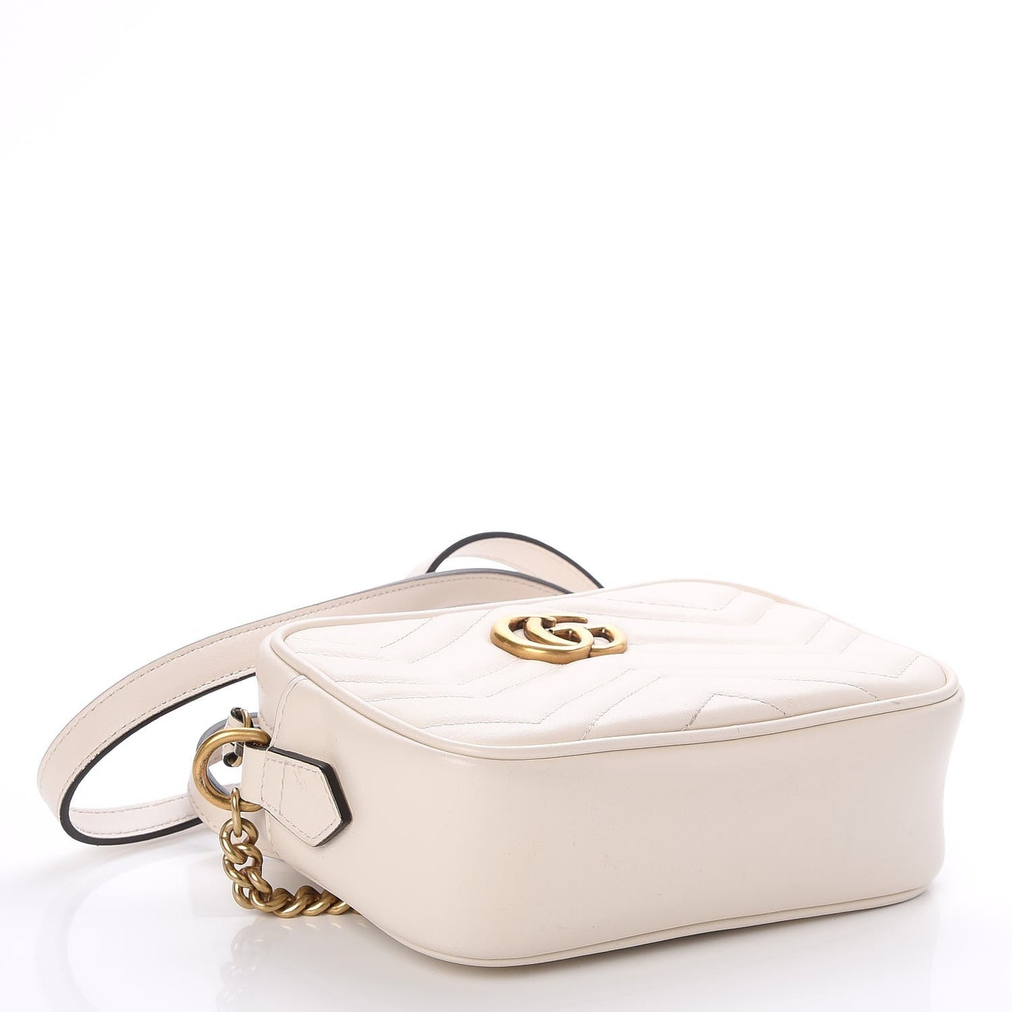 Calfskin Matelasse Mini GG Marmont Chain Shoulder Bag White