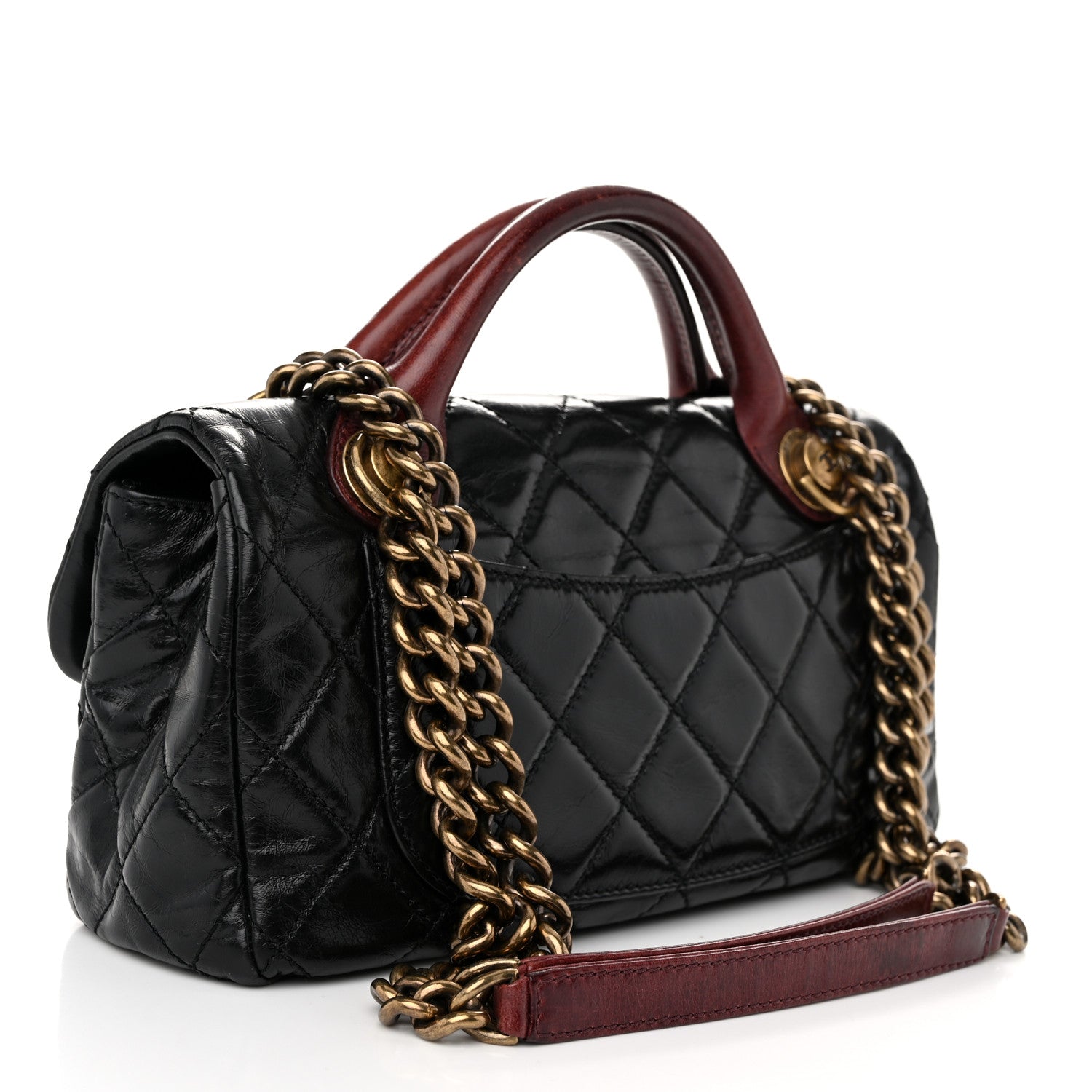 Chanel Glazed Calfskin Quilted Small Castle Rock Flap Black Burgundy 3 of 9