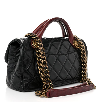 Chanel Glazed Calfskin Quilted Small Castle Rock Flap Black Burgundy 3 of 9