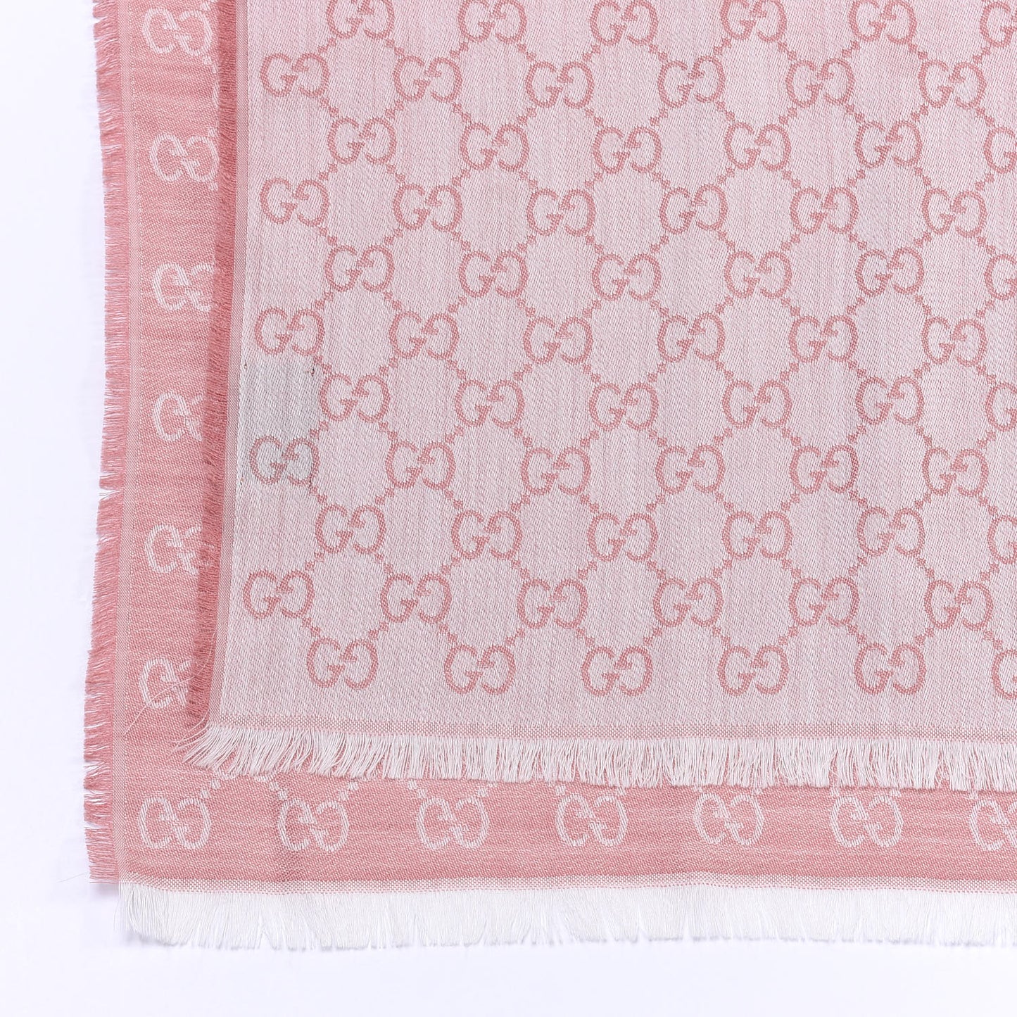 Wool Silk Monogram Fringe Scarf Pink