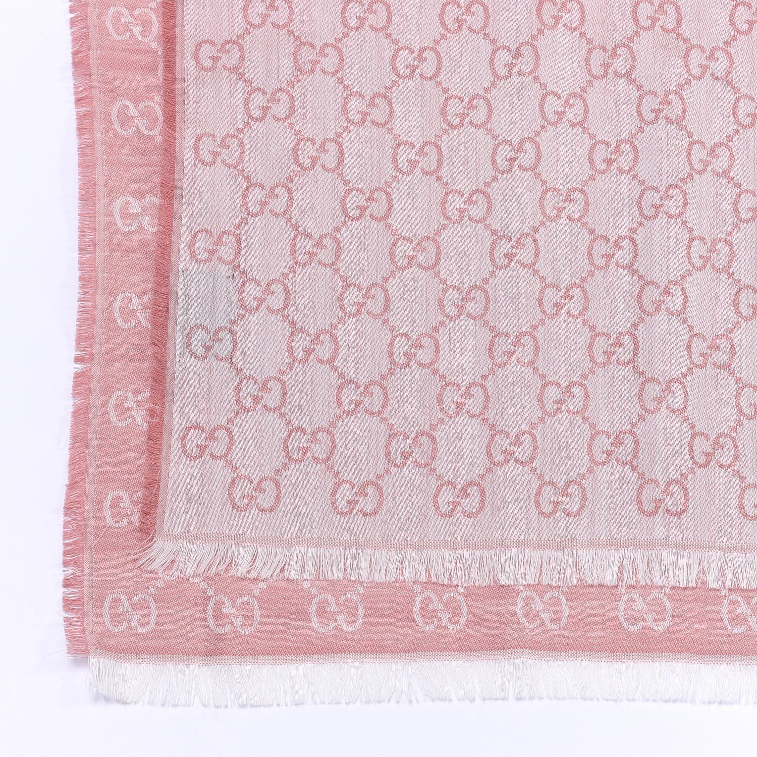 Gucci Wool Silk Monogram Fringe Scarf Pink 3 of 4