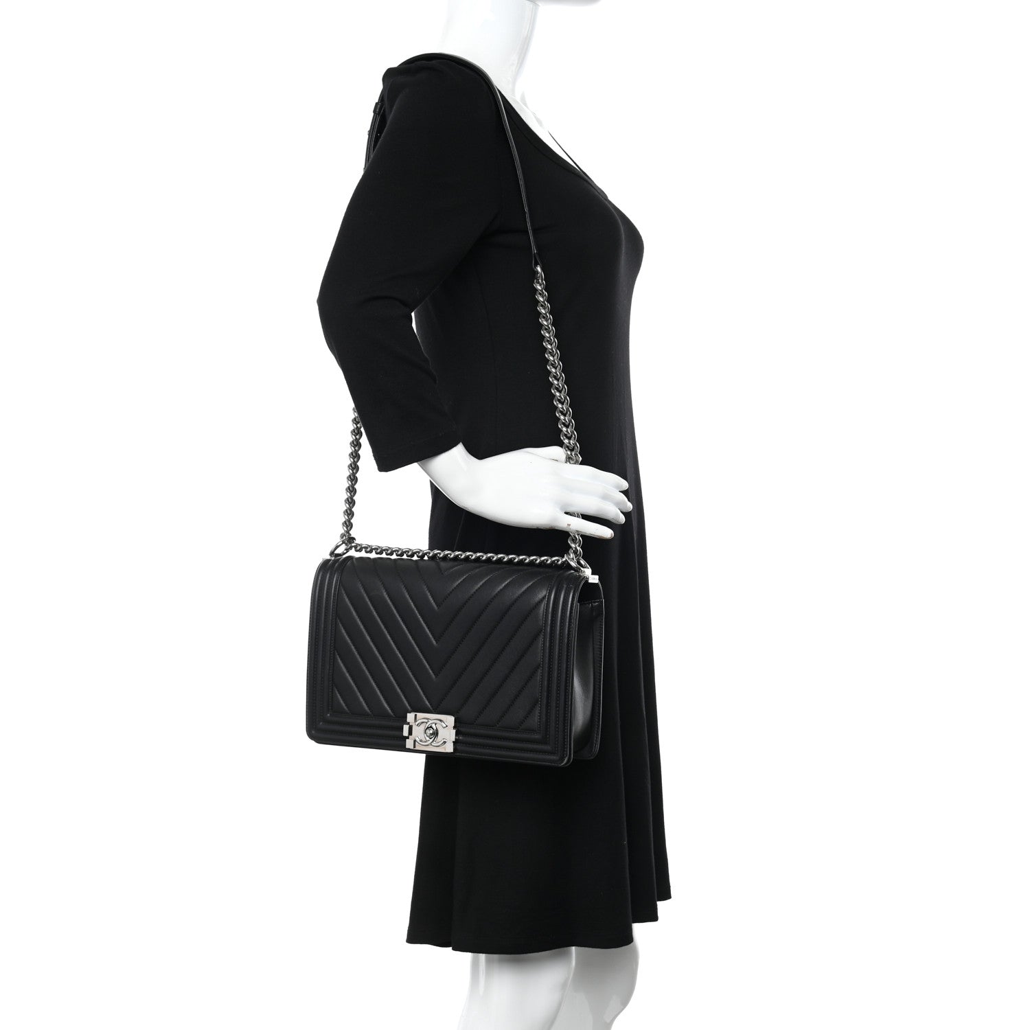 Chanel Calfskin Chevron Quilted New Medium Boy Flap Black 2 of 16