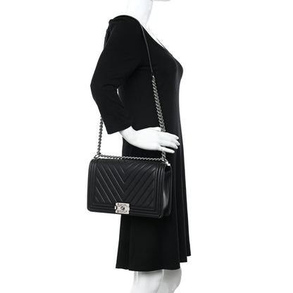 Chanel Calfskin Chevron Quilted New Medium Boy Flap Black 2 of 16