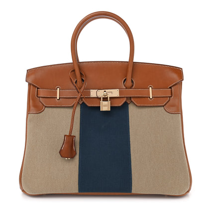 Hermes Toile Natural Barenia Flag Birkin 35 Fauve 1 of 26