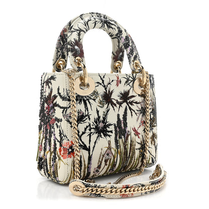 Christian Dior Calfskin Beaded Embroidered Jardin Naturel Mini Lady Dior White Multicolor 3 of 9