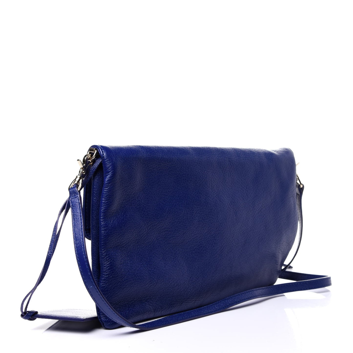 Chevre Gold Metallic Edge Hardware Envelope Clutch Bleu Roi