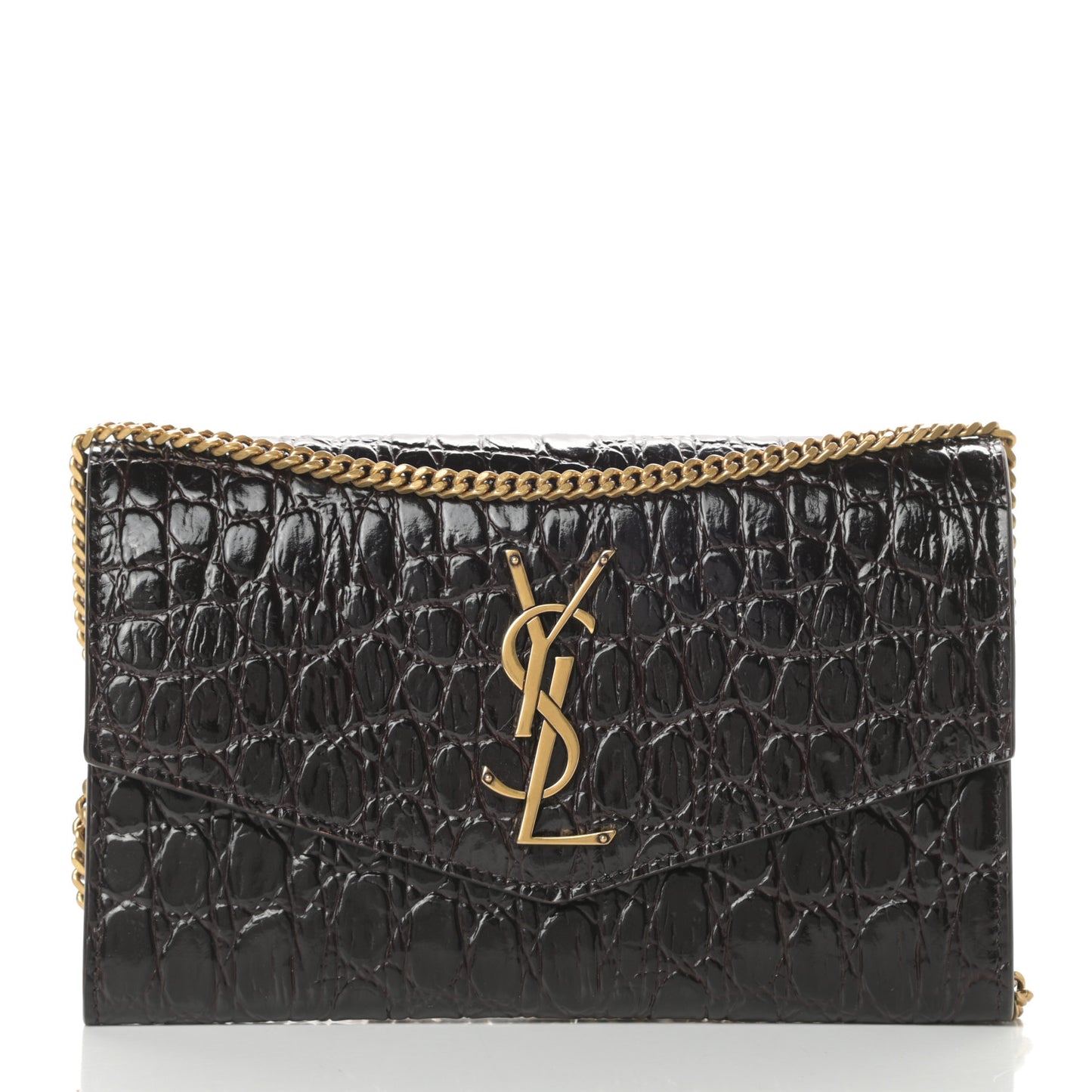 Calfskin Crocodile Embossed Monogram Uptown Chain Wallet Fondente