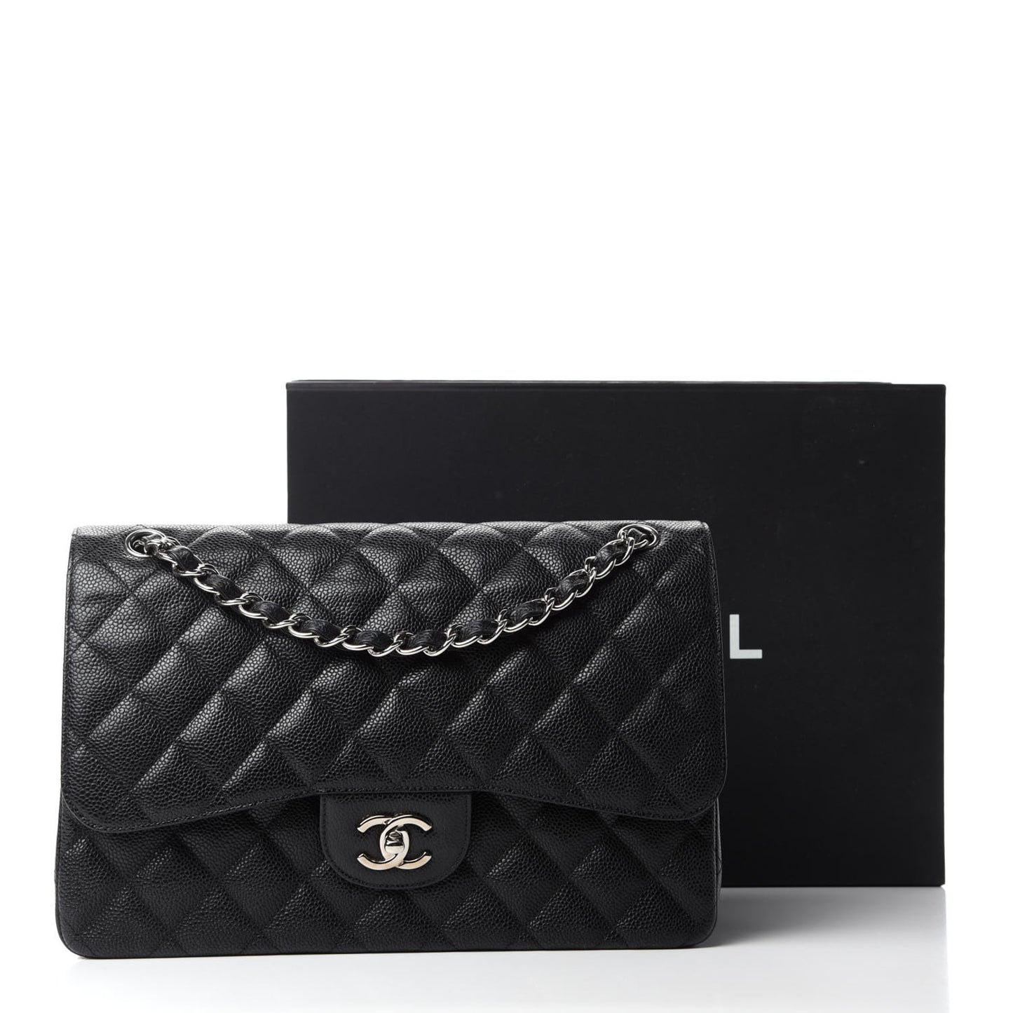 Caviar Quilted Jumbo Double Flap Black