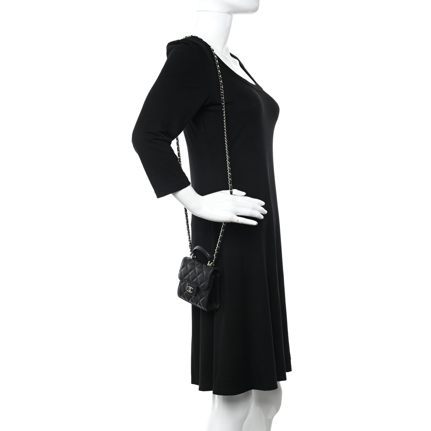 Lambskin Quilted Top Handle Flap Clutch With Chain Black