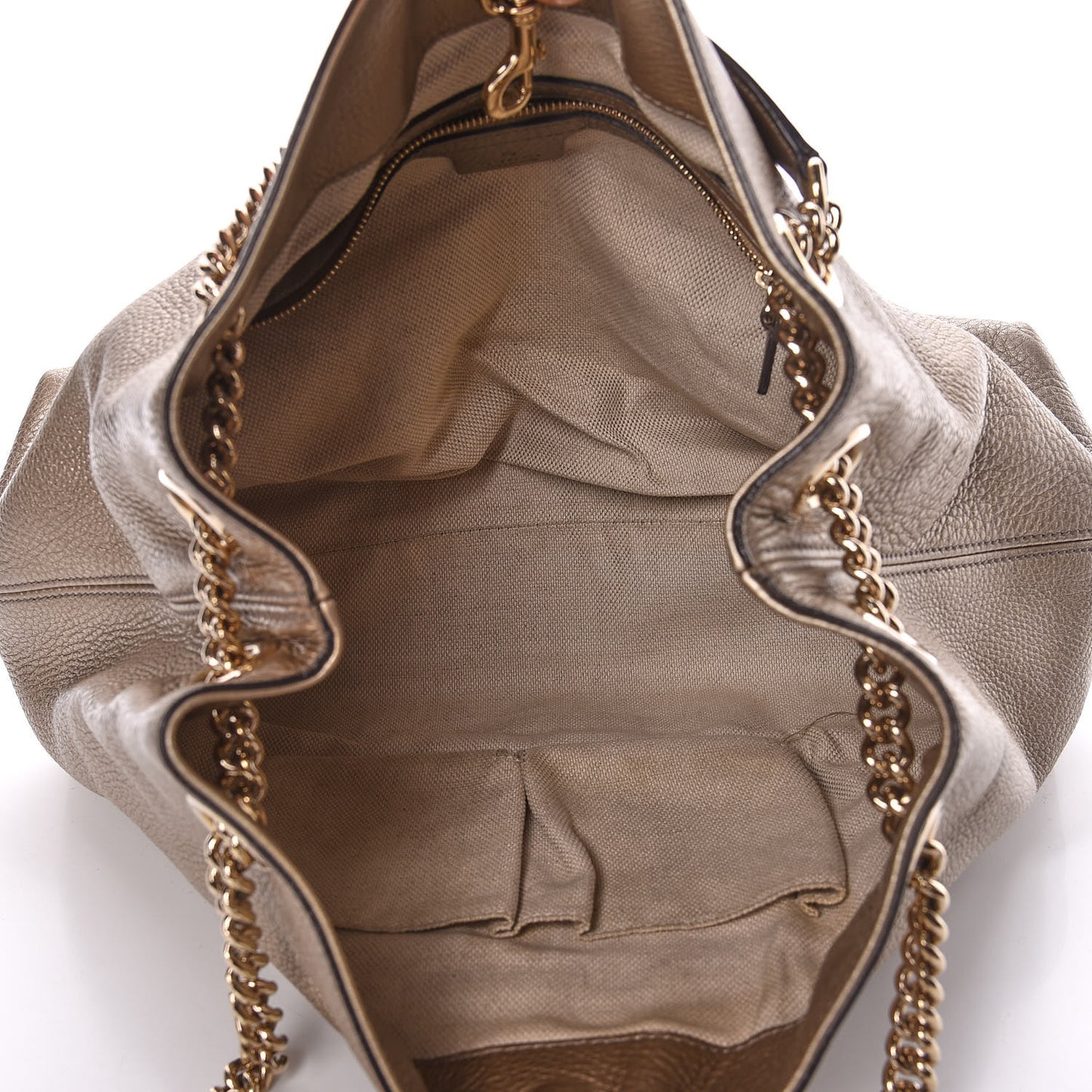 Metallic Pebbled Calfskin Medium Soho Chain Shoulder Bag Golden Beige