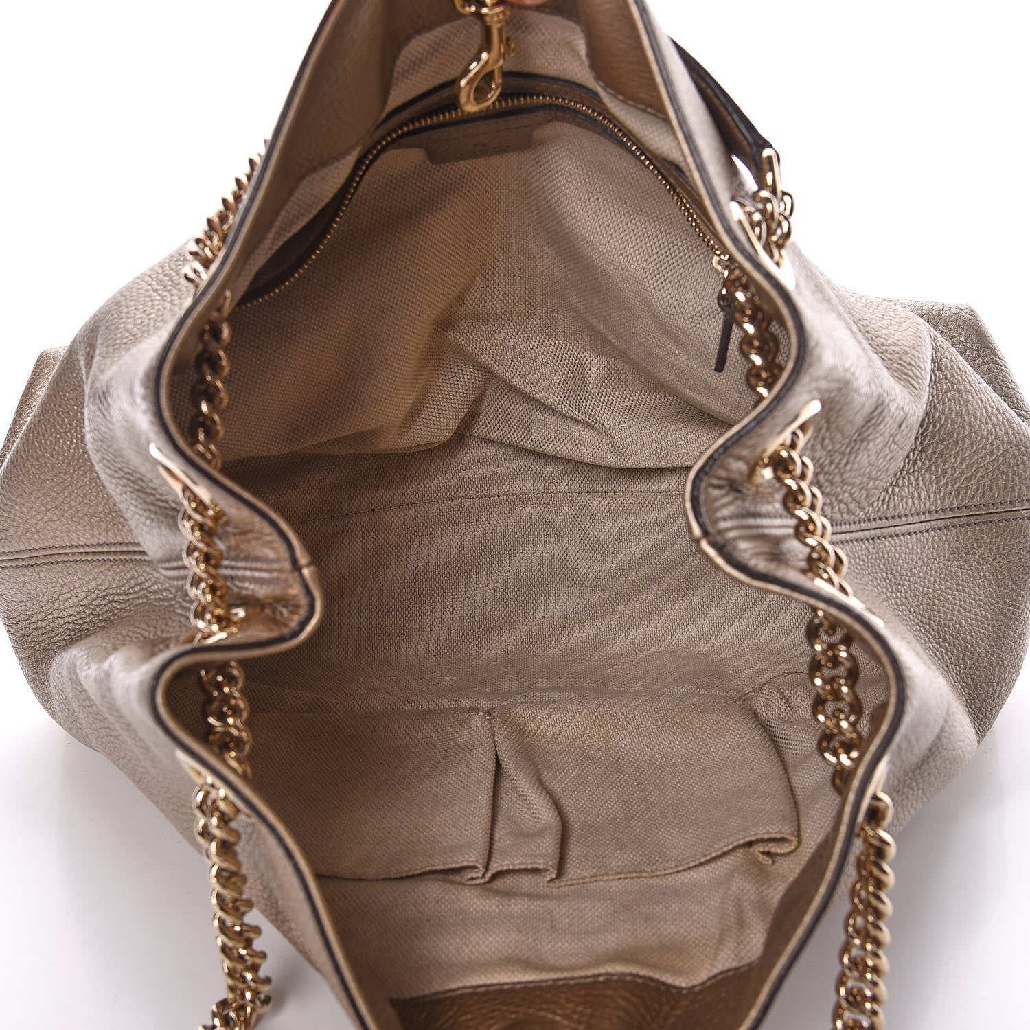 Gucci Metallic Pebbled Calfskin Medium Soho Chain Shoulder Bag Golden Beige 7 of 10