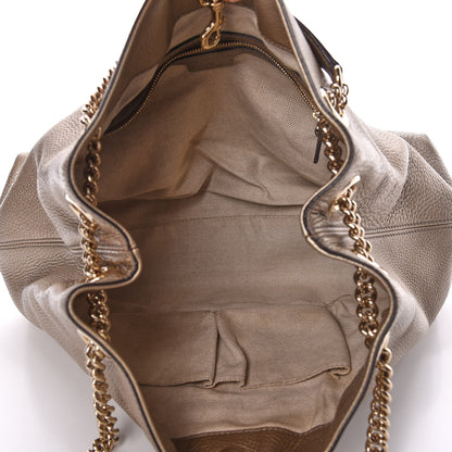 Gucci Metallic Pebbled Calfskin Medium Soho Chain Shoulder Bag Golden Beige 7 of 10