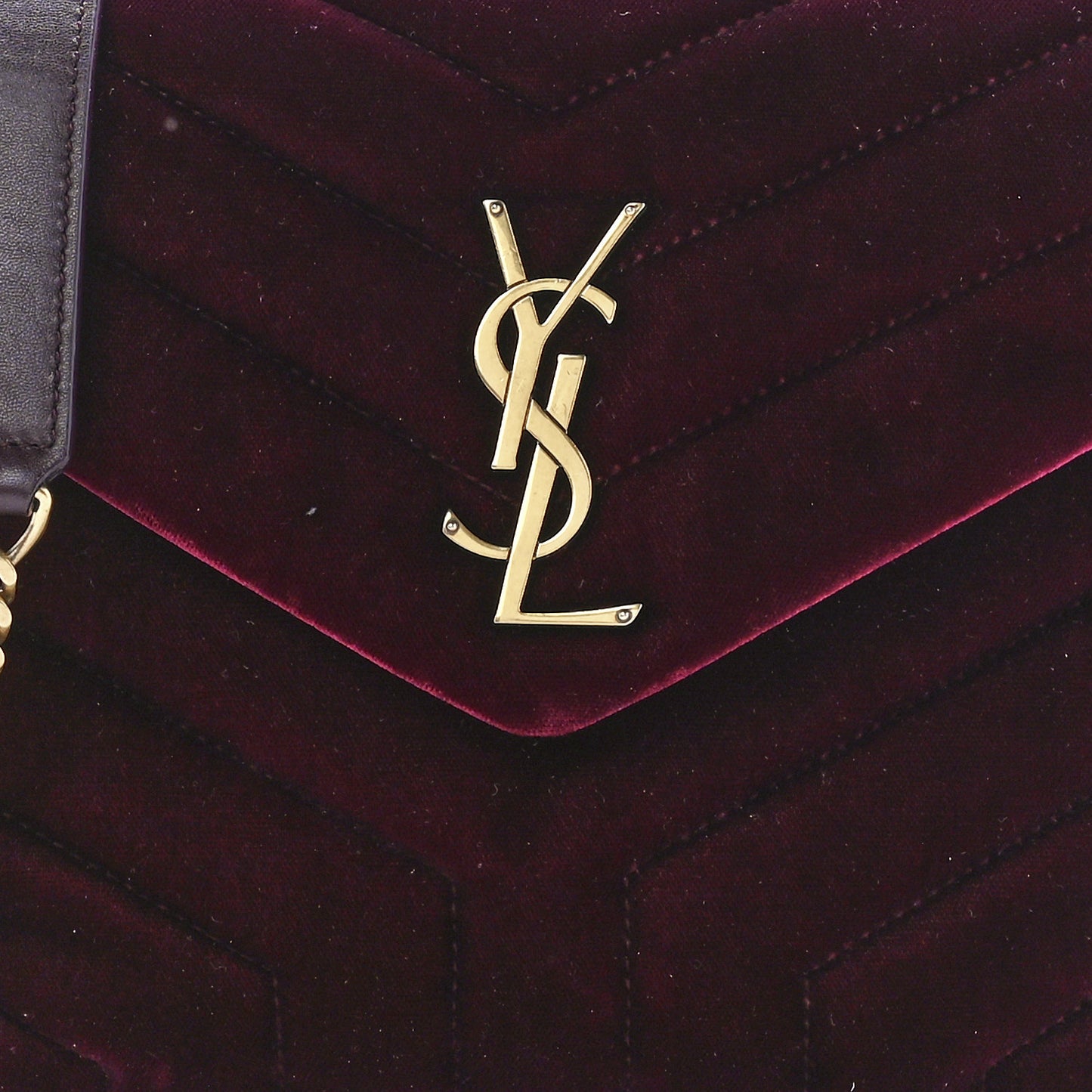Velvet Y Quilted Monogram Small Loulou Chain Satchel Burgundy