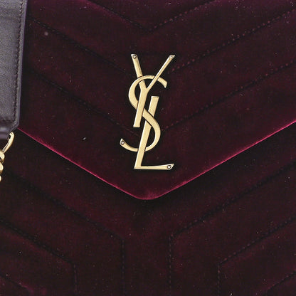 Saint Laurent Velvet Y Quilted Monogram Small Loulou Chain Satchel Burgundy 9 of 12