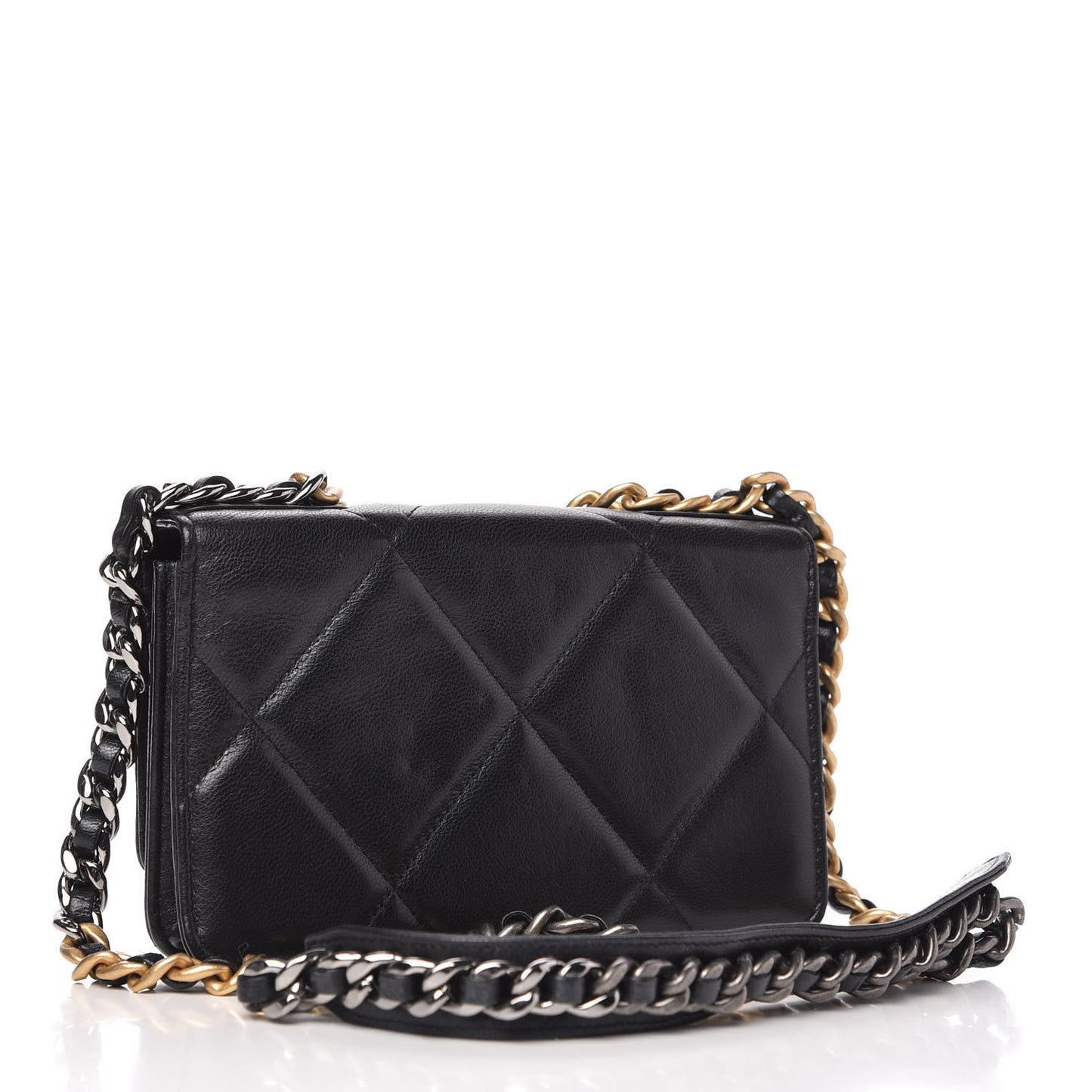 Lambskin Quilted Chanel 19 Wallet On Chain WOC Black