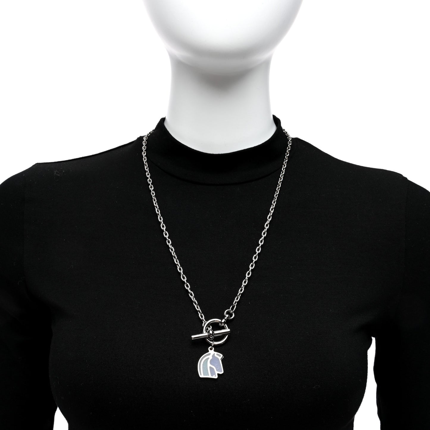 Palladium Enamel Helios Cheval Necklace Camaïeu De Bleu