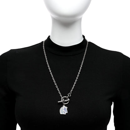 Hermes Palladium Enamel Helios Cheval Necklace Camaïeu De Bleu 3 of 5