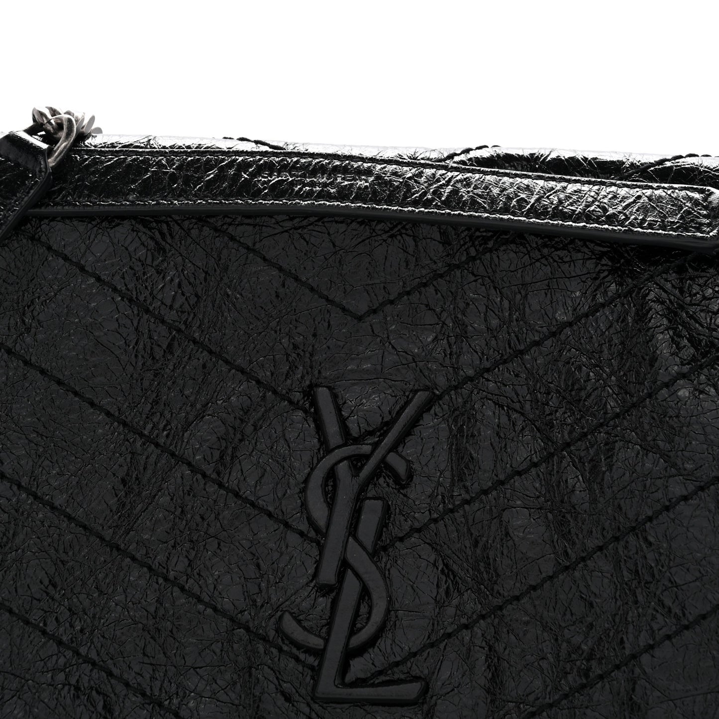 Crinkled Calfskin Matelasse Monogram Medium Niki Chain Satchel Black