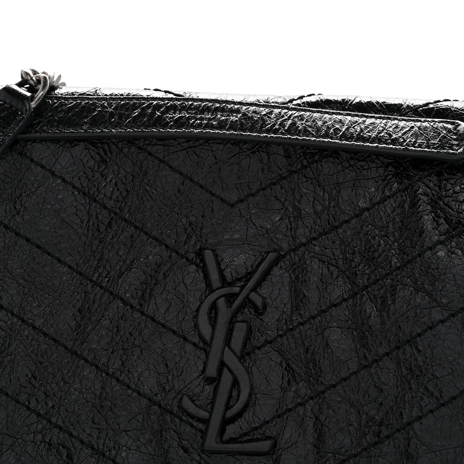 Saint Laurent Crinkled Calfskin Matelasse Monogram Medium Niki Chain Satchel Black 8 of 12