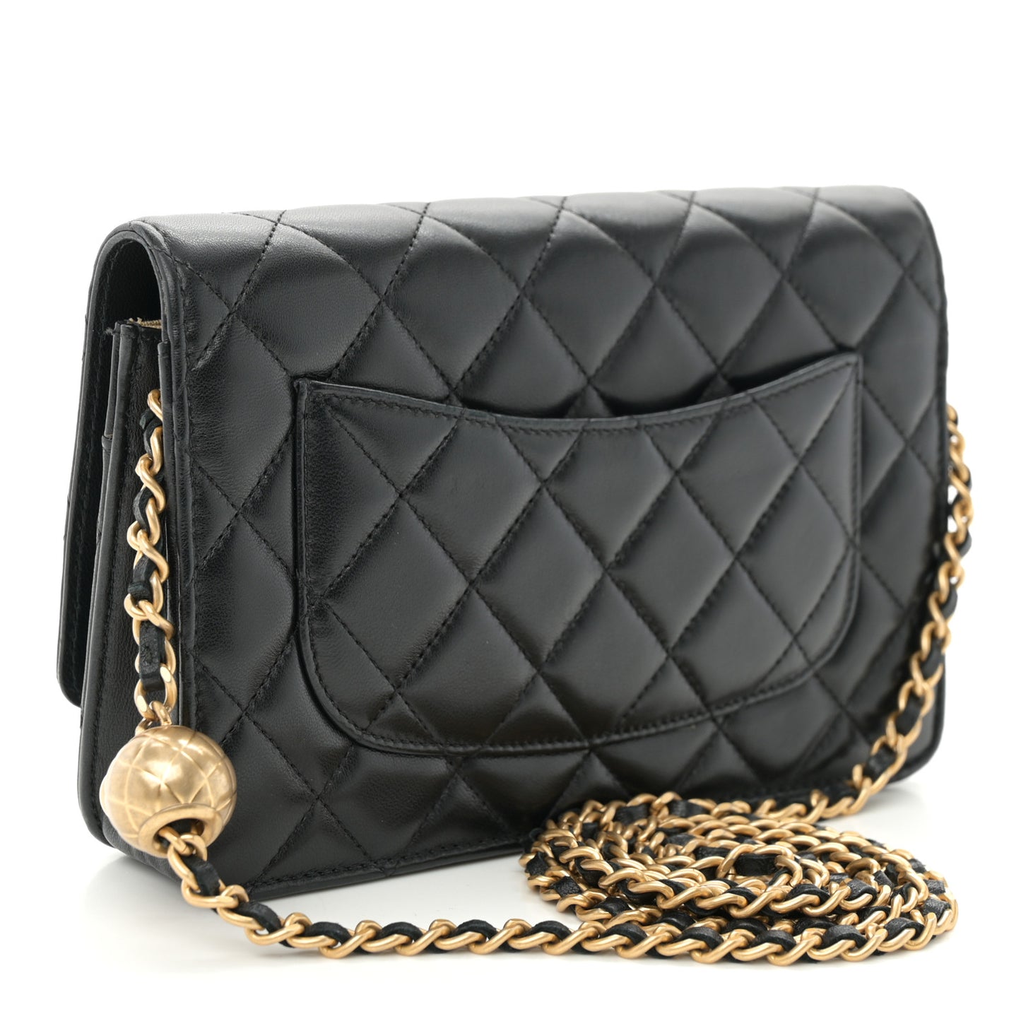 Lambskin Quilted CC Pearl Crush Wallet on Chain WOC Black
