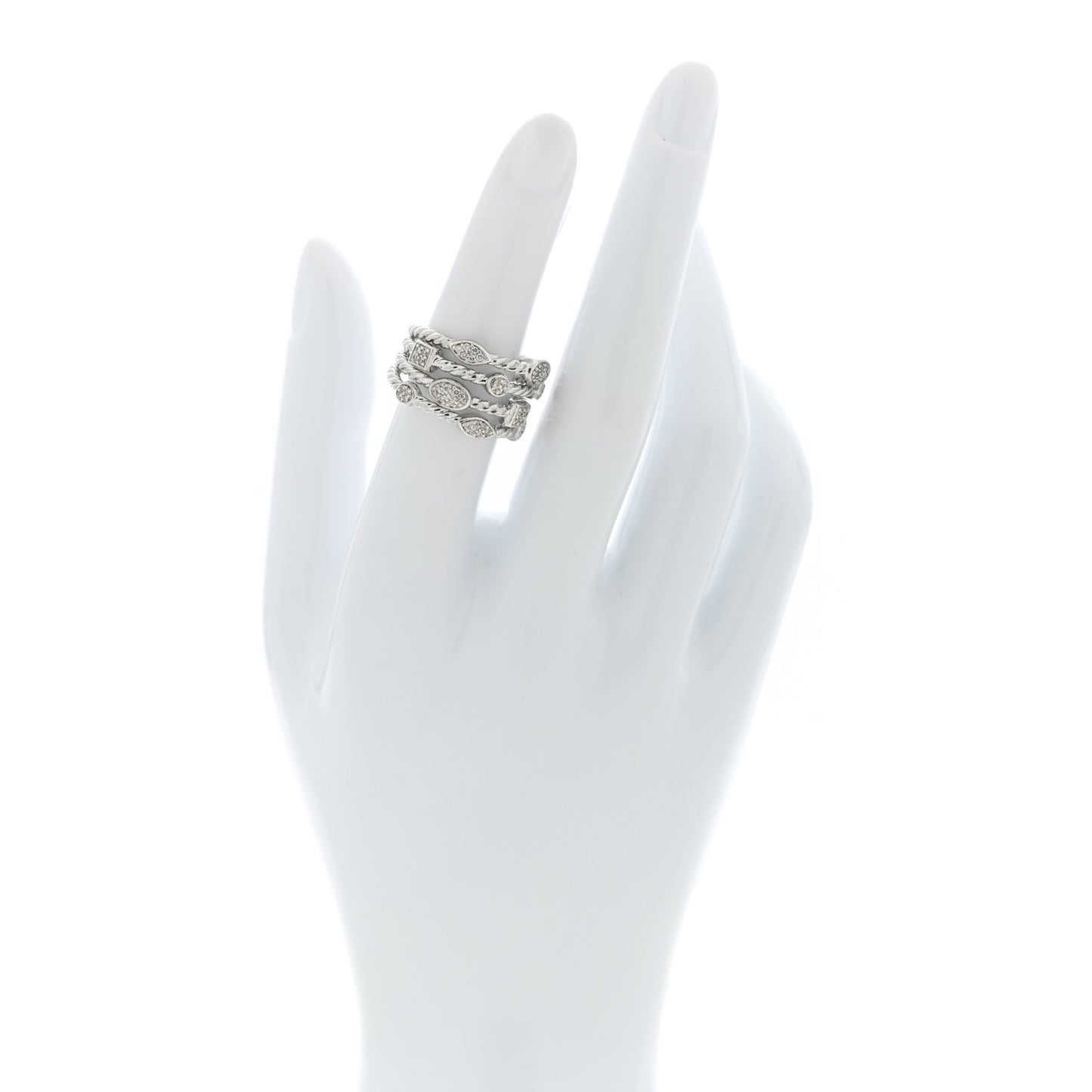 Sterling Silver Diamond Confetti 4 Row Ring 50 5.5