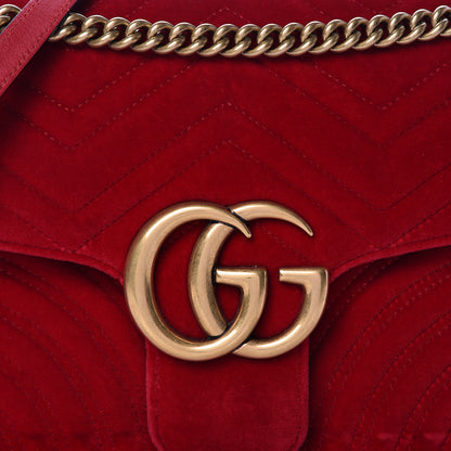Gucci Velvet Matelasse Medium GG Marmont Shoulder Bag Hibiscus Red 13 of 18