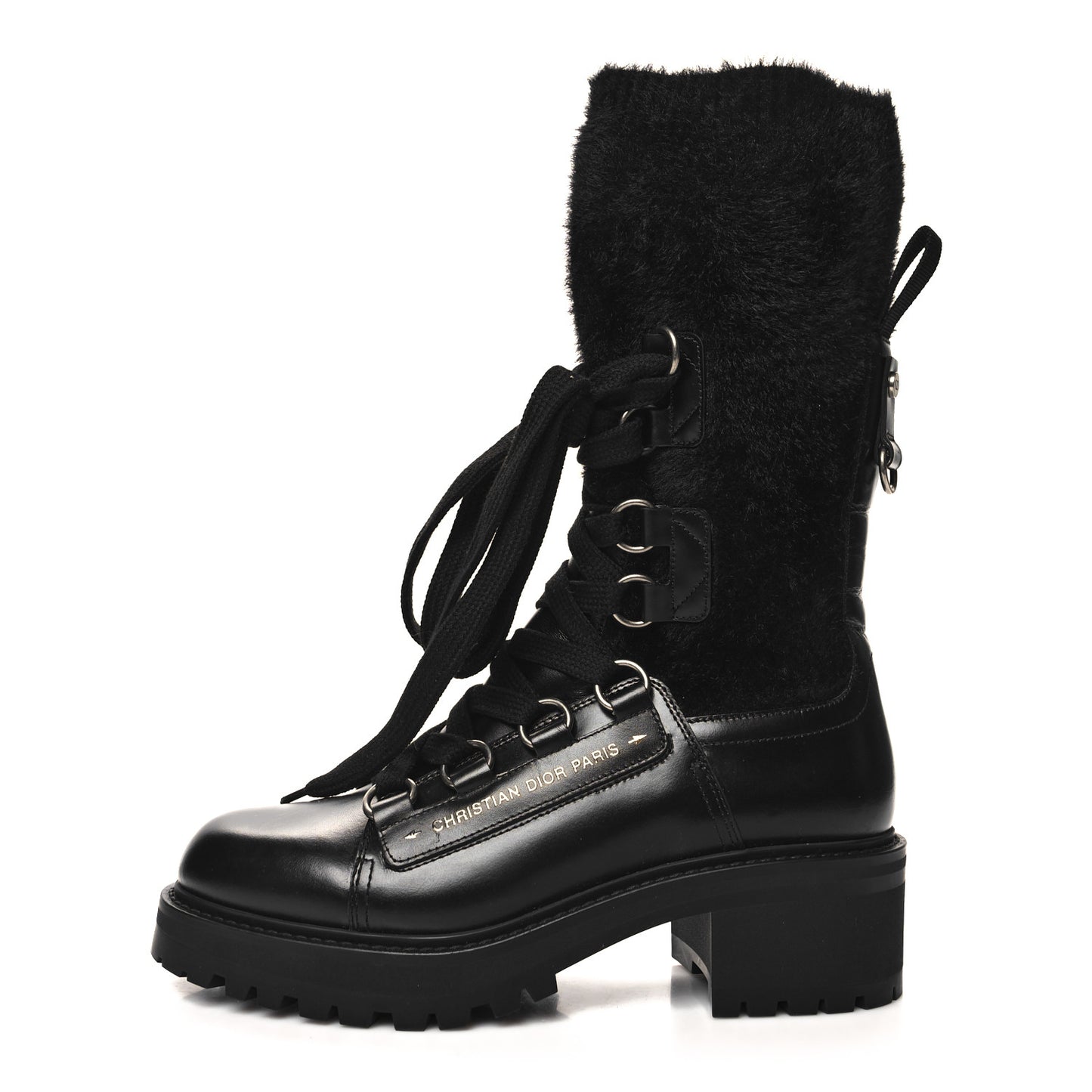 Calfskin Furr Stretch D-Fight Ankle Boots 39.5 Black