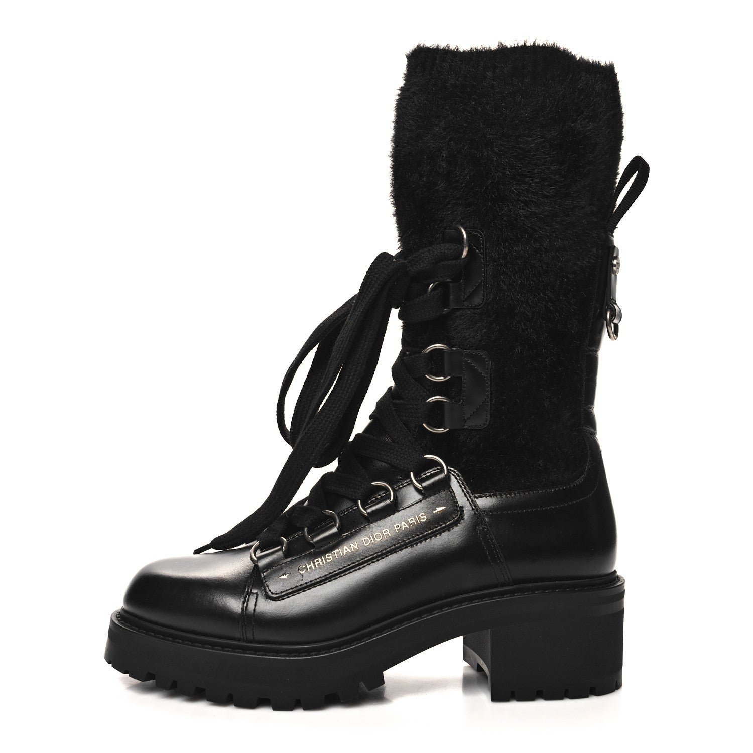 Christian Dior Calfskin Furr Stretch D-Fight Ankle Boots 39.5 Black 1 of 7