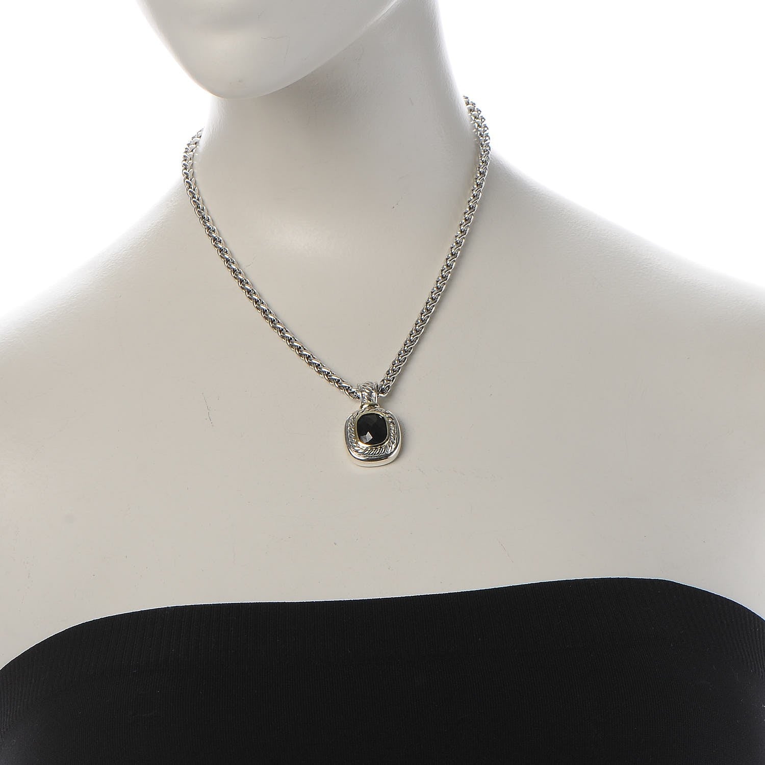 David Yurman Sterling Silver 14K Yellow Gold Black Onyx Albion Pendant Necklace 2 of 11