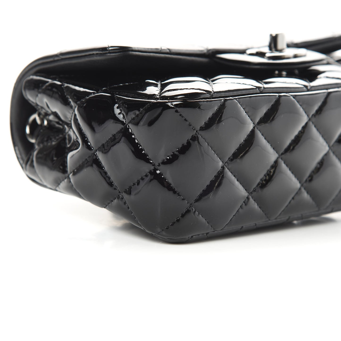 Patent Calfskin Quilted Mini Rectangular Flap Black
