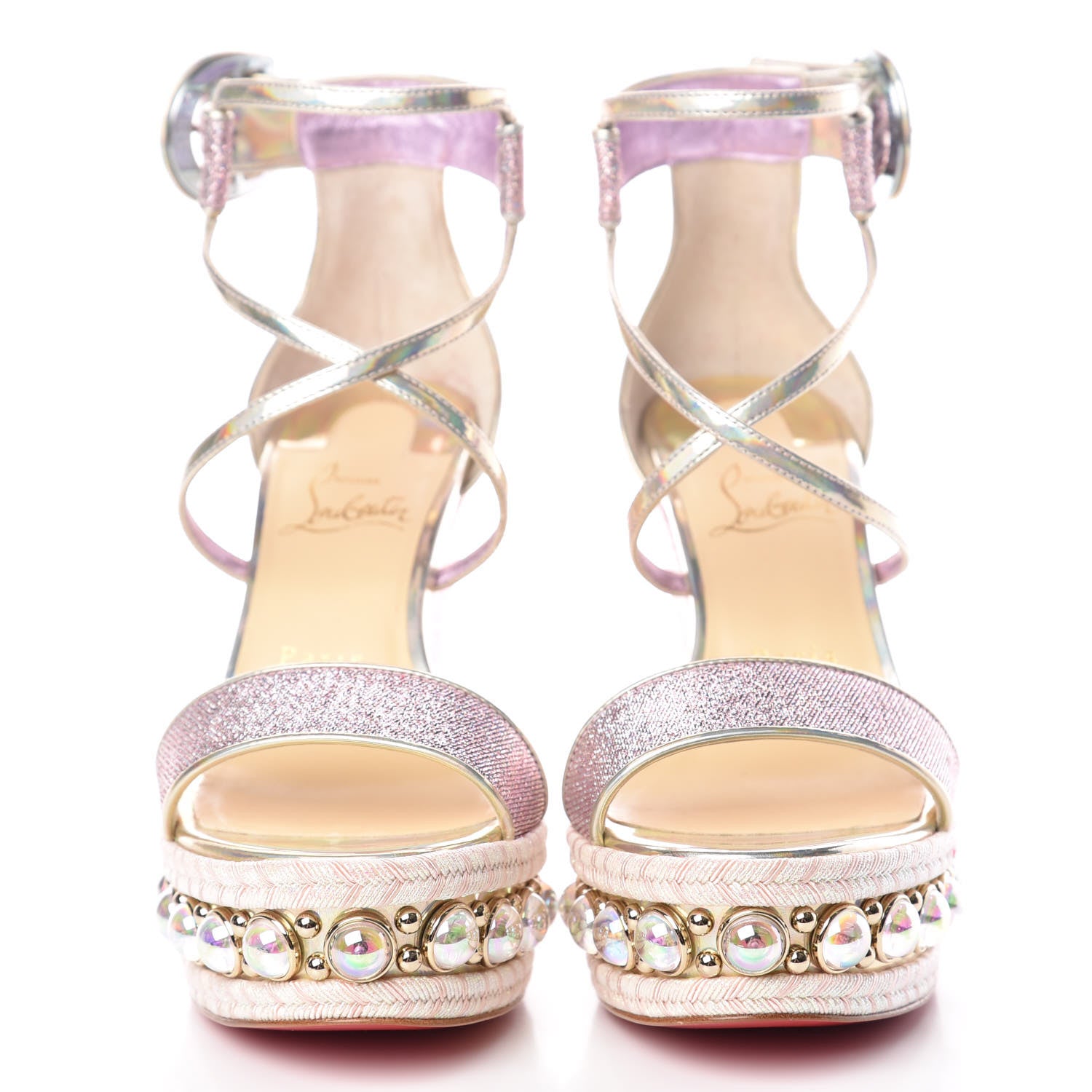 Christian Louboutin Lurex Chocazeppa 120 Platform Wedge Sandals 37 Lupin 2 of 9
