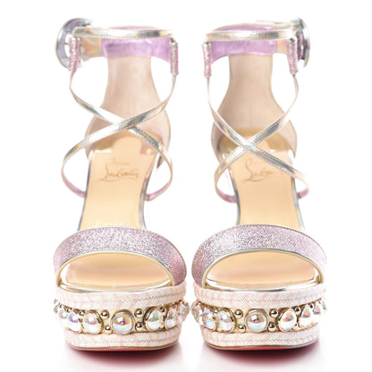 Christian Louboutin Lurex Chocazeppa 120 Platform Wedge Sandals 37 Lupin 2 of 9