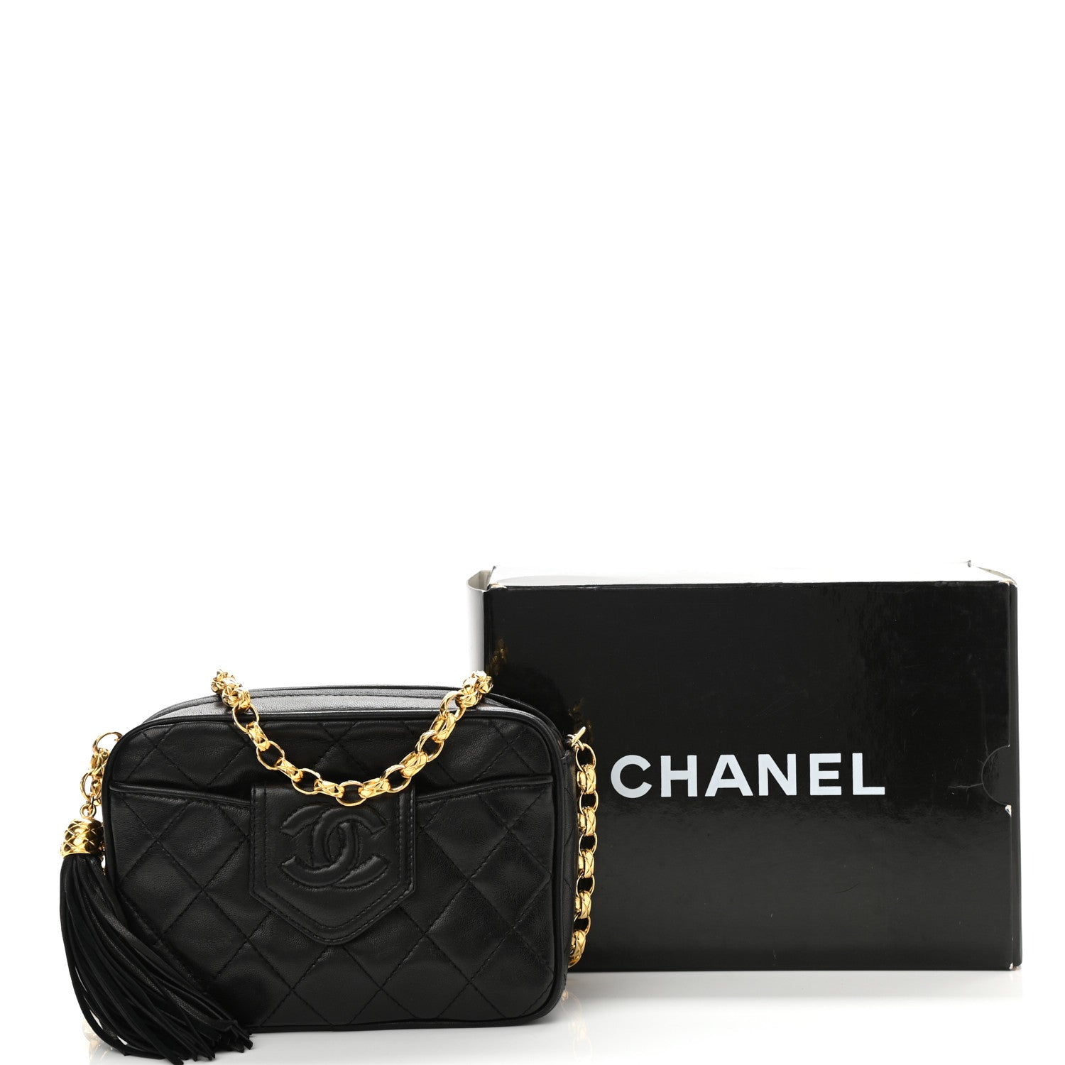 Chanel Lambskin Quilted CC Tassel Camera Case Black 12 of 12
