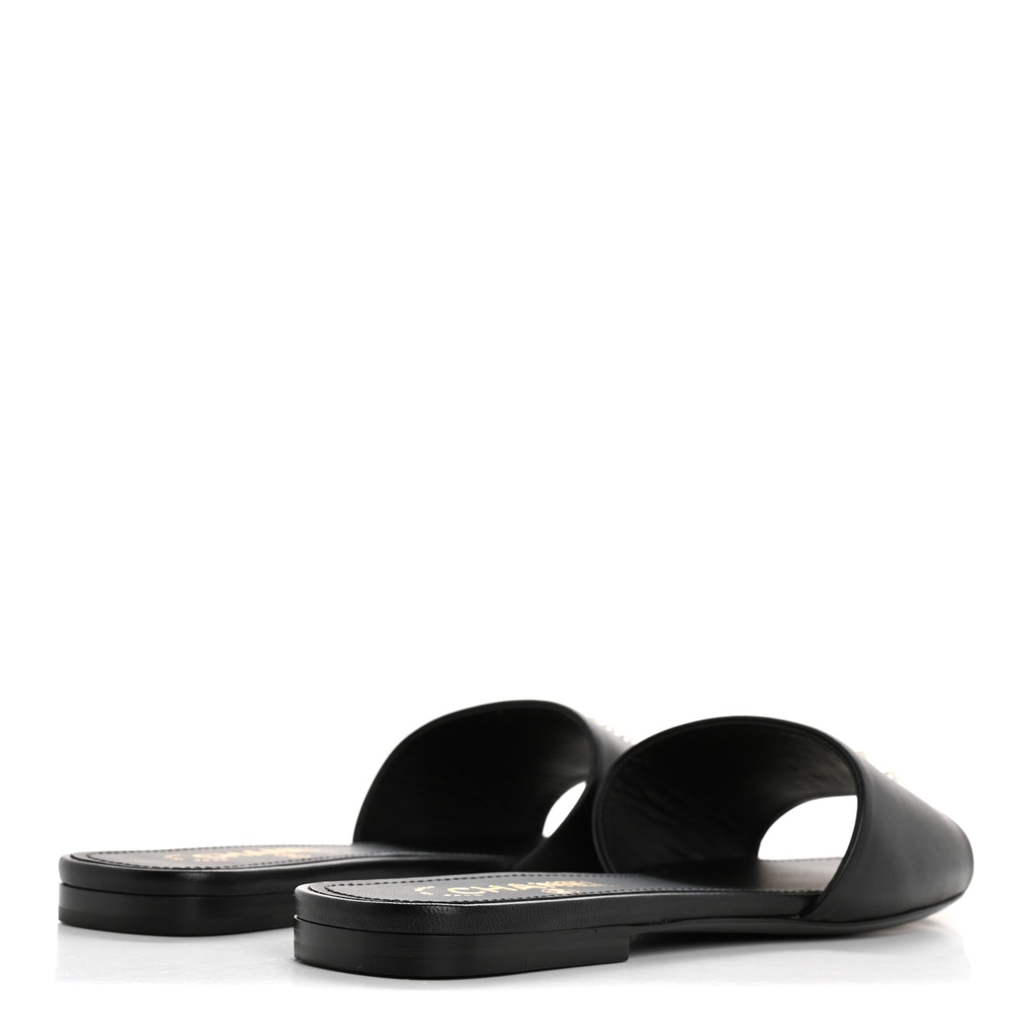Lambskin Pearl CC Sandals 40.5 Black