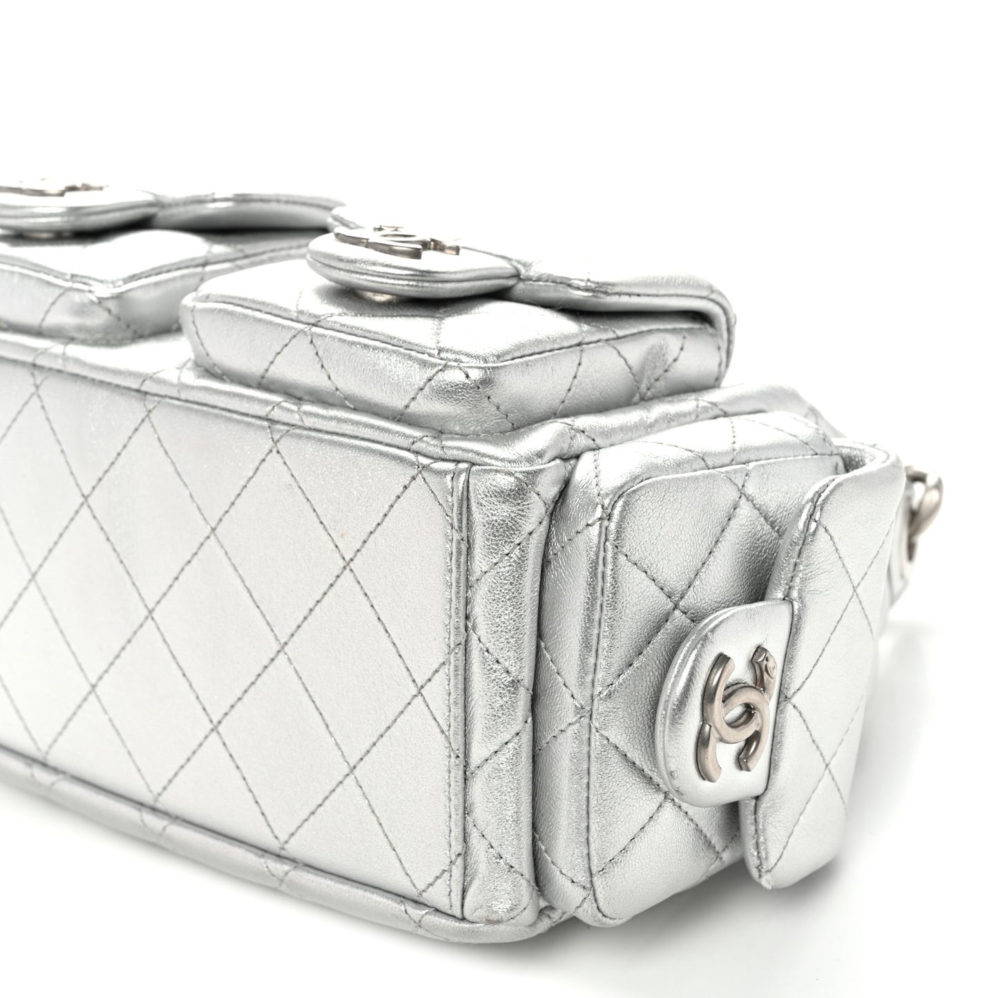 Metallic Lambskin Quilted Trendy Pockets Hobo Silver