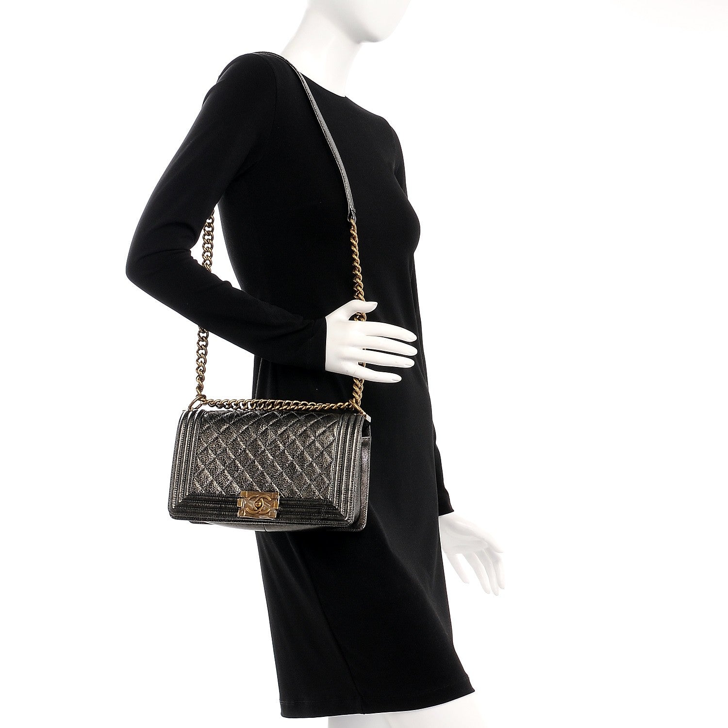 Chanel Metallic Calfskin Quilted Medium Boy Flap Dark Silver 2 of 9