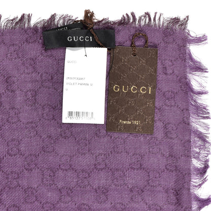 Gucci Cotton Wool Silk GG Monogram Calicotto Fringe Scarf Violet Parma 3 of 3