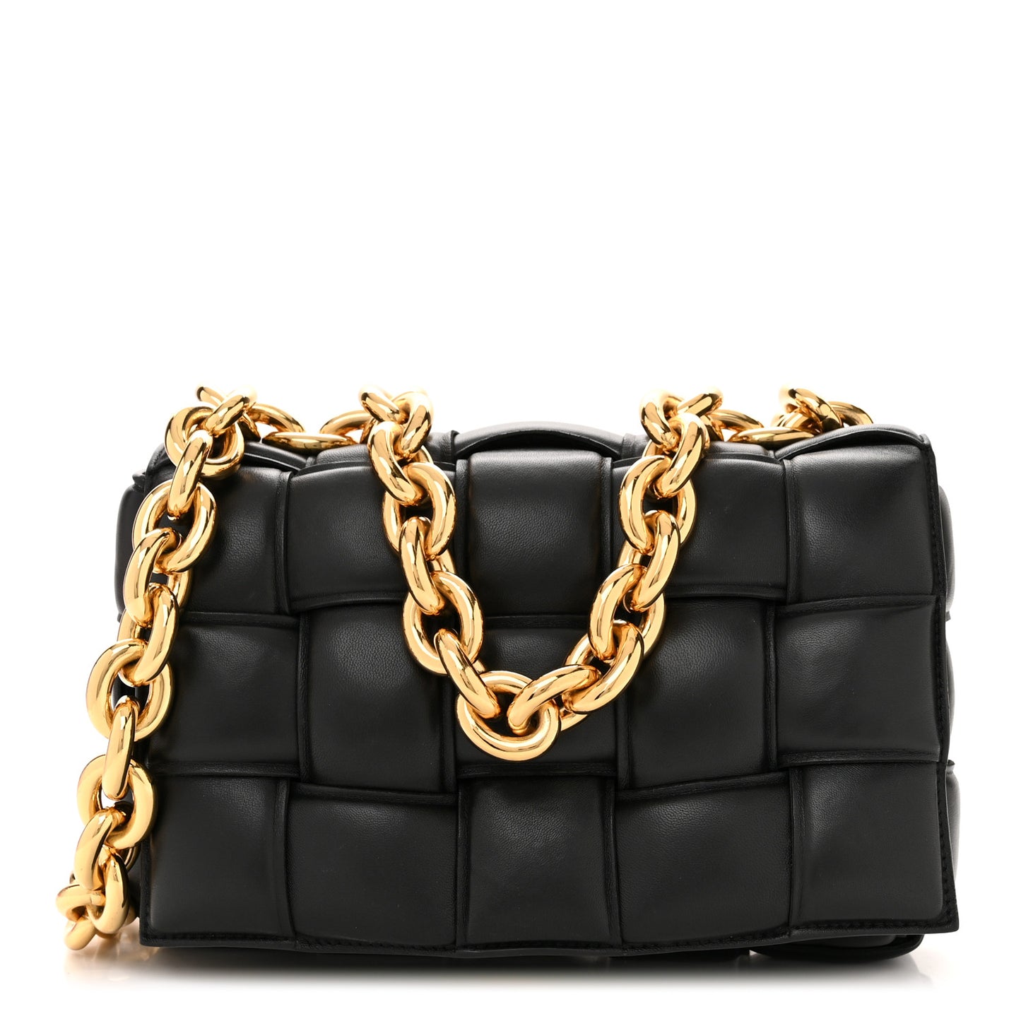 Lambskin Maxi Intreccio Padded Chain Cassette Crossbody Bag Black