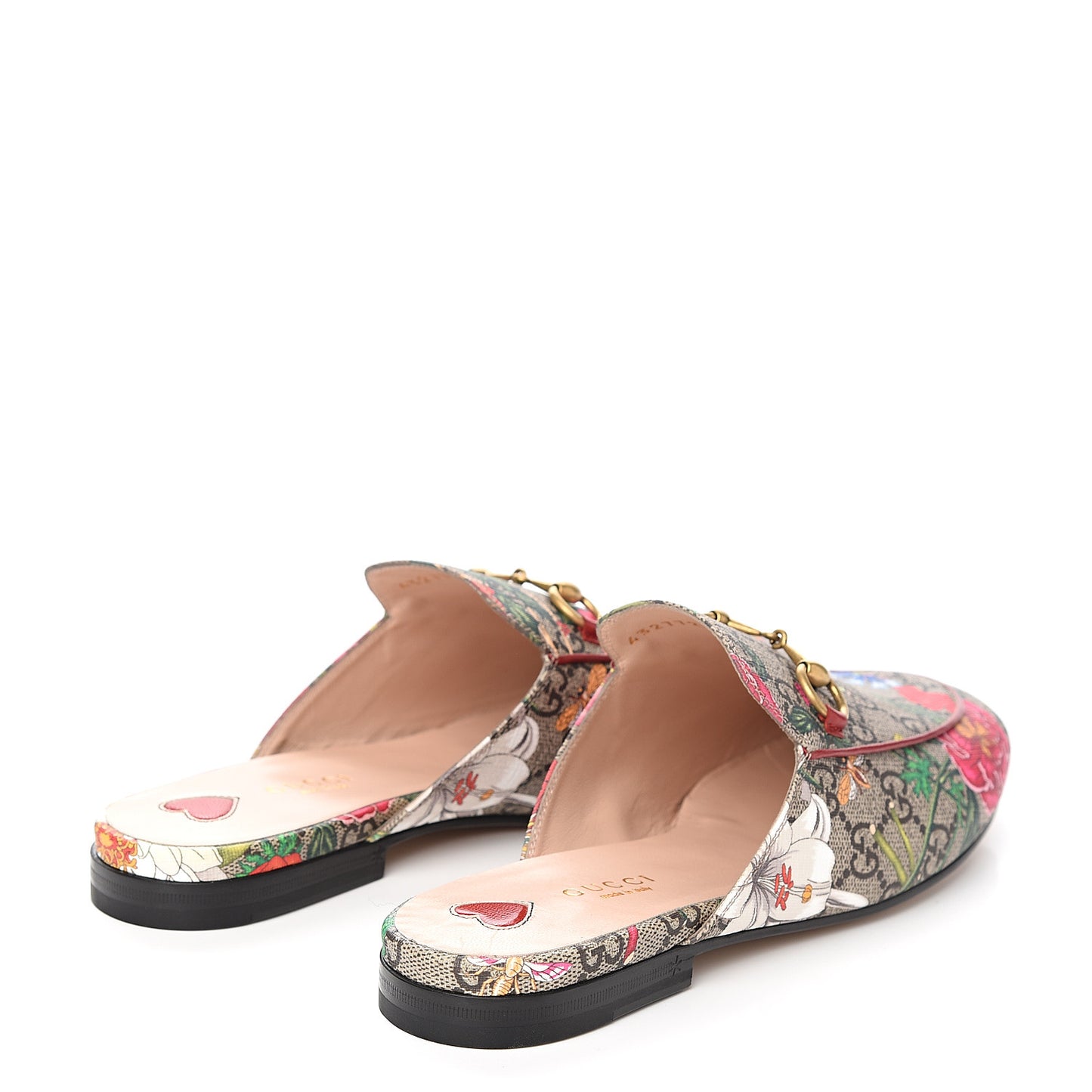 GG Supreme Monogram Flora Womens Princetown Slippers 37 Beige Ebony Multicolor Rosso