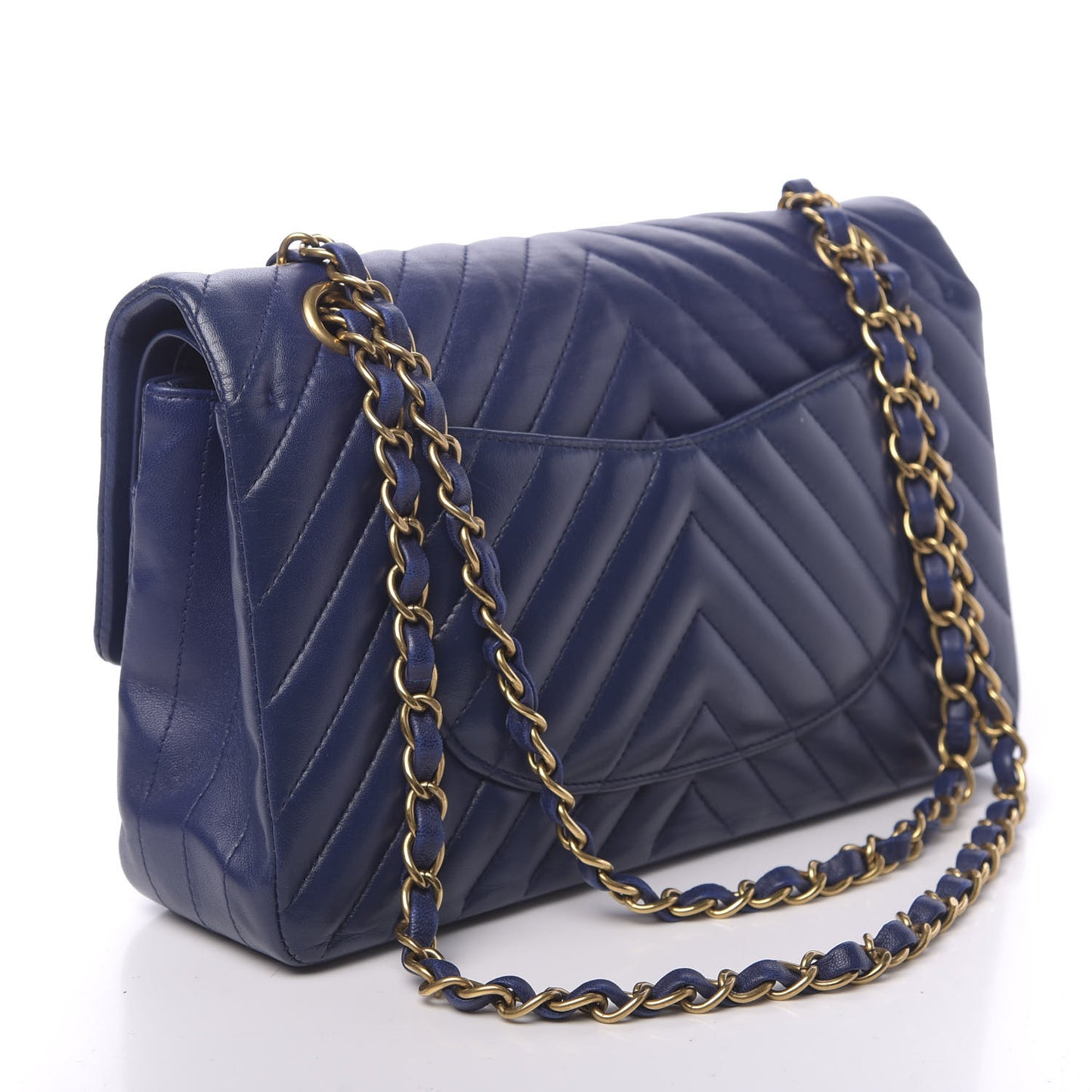Lambskin Chevron Quilted Medium Double Flap Blue